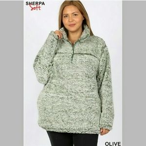 Zenana Outfitters Pullover 1/4 Zip Sherpa Teddy Sweater Jacket